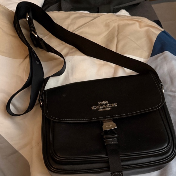 Coach Black Leather Messenger Bag - Picture 1 of 3